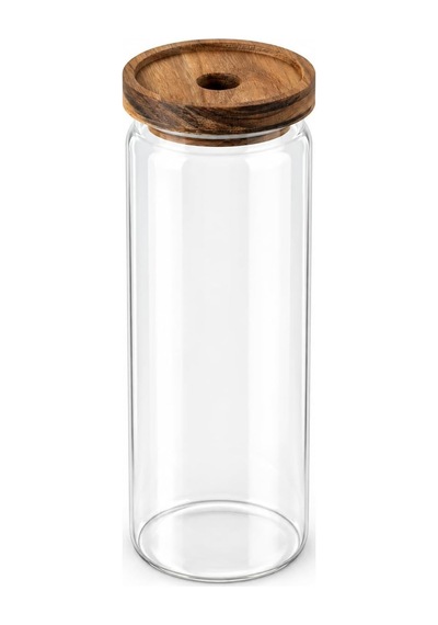 Tr Akasya Kapaklı Yuvarlak Borosilikat Cam Kavanoz 1250 Ml, 9 25 Cm, Orta Delikli Ahşap Kapak, Şeffaf Makarna Bakl Diğer