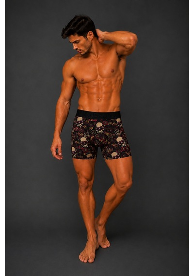 Brem Handsome Çiçekli Kurukafa Desenli Erkek Boxer Çok Renkli