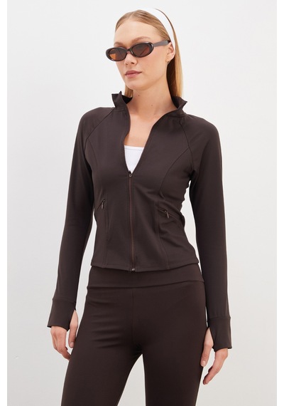 Fullamoda Parmak Geçirmeli Dalgıç Kumaş Slim Fit Ceket Kahve