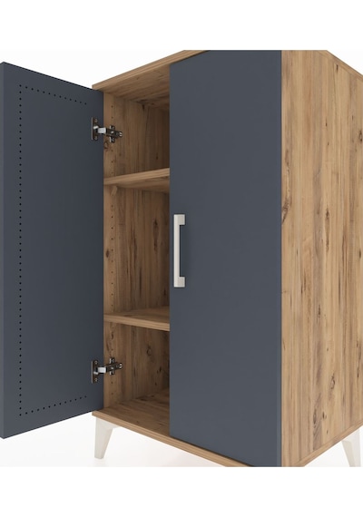Hyperion Komodin 2 Raflı 2 Kapaklı 60x44x106 Çam-antrasit Çam