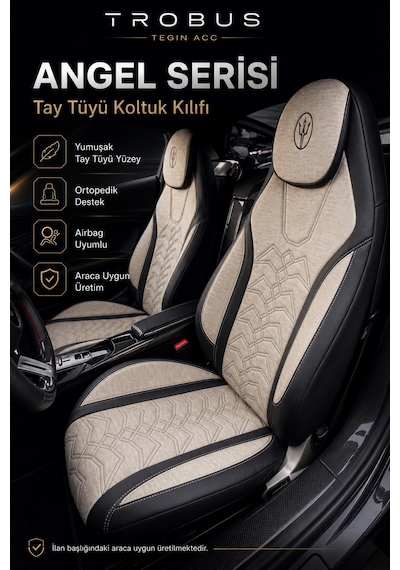 Seat Leon 2005 Ve Sonrası Uyumlu Angel Serisi Tay Tüyü Koltuk Kılıfı Bej Siyah