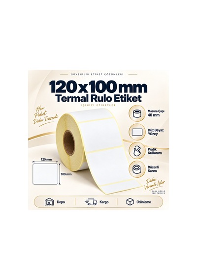 100x120 Mm Rulo Ribonsuz Termal Barkod Etiketi 40 Mm Masura 400 Sarım Diğer