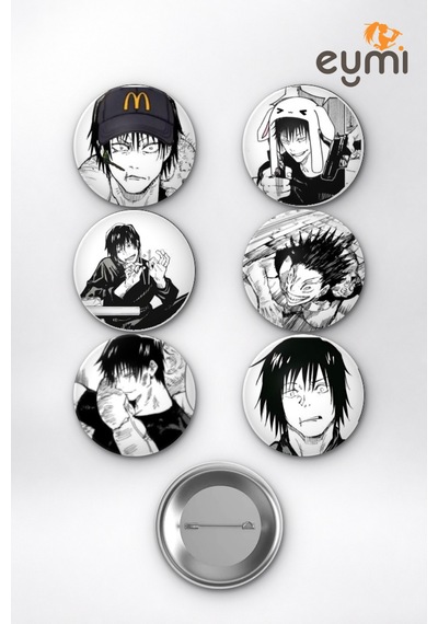 Jujutsu Kaisen Toji Fushiguro Chad Meme Çanta Süsü Rozet İğneli Buton Rozet Seti 58 Mm 6'lı Çok Renkli