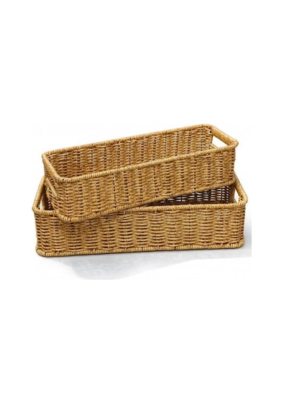 Digithome 2'li Dikdörtgen Hasır Rattan Organizer Sepet - Bb6073 Turuncu