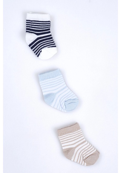 Cocole Socks Erkek Bebek Soket Çorabı 3 Lü Set Pamuklu Klasik Seri & Çizgi Desenli Çok Renkli