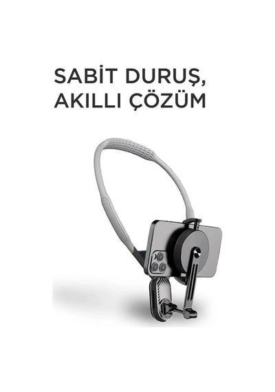 Vtn-058 360 Derece Ayarlanabilir Boyun Askılı Manyetik Telefon Tutucu Gri