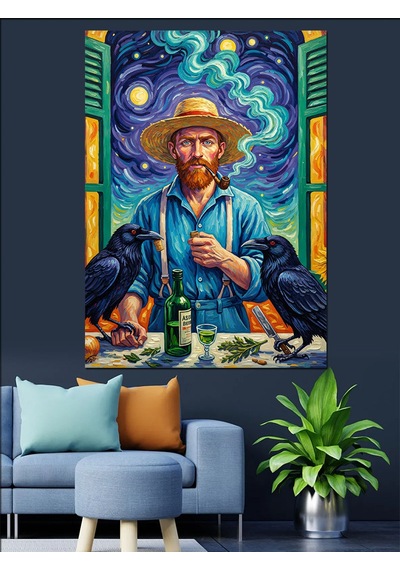 Van Gogh Tarzı Kırmızı Sakallı Dekoratif Kanvas - Mdf Ahşap Tablo