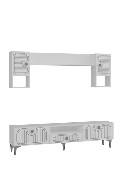 Bellagio Lazer Desenli Tv Ünitesi Takımı 180 Cm Bg Beyaz - Gümüş