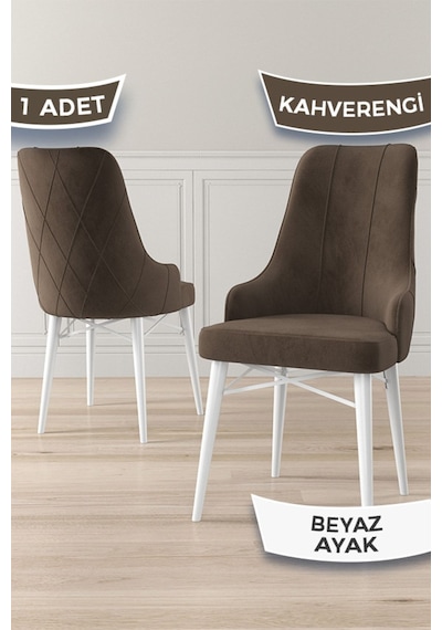 Canisa Concept Neta Serisi, 1.sınıf Babyface Kumaş Kahve Sandalye, Beyaz Gürgen Ayak Sandalye Kahverengi Ayakları Beyaz