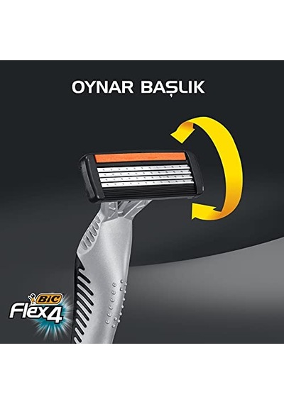 Flex 4 Erkek Tıraş Bıçağı 3'lü Blister 4 Bıçak , Birbirinden Bağımsız Hareket Edebilen 4 Bıçak, Oynar Ba