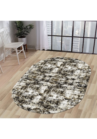 Dijidekor Halı Siyah Cool K1310 Yıkanabilir Oval Kesme İnce Y... Siyah - Yeşil