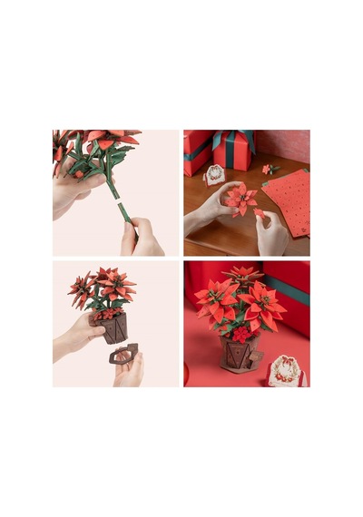 Rowood Tf001 Atatürk Çiçeği Poinsettia Dıy Minyatür Maket Model Set Ahşap 3d Wooden Puzzle Model Kit Ahşap Maket Dekoratif Hobi Seti