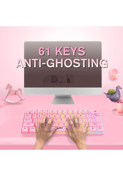 Q60 Blue Switch Mini Rgb Oyun Klavyesi Gaming Mekanik 62 Tuşlu 18 Rgb Led Usb Tip-c Kablosu Pembe1