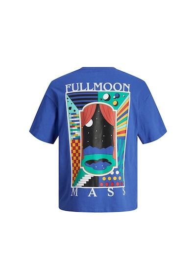 Jack & Jones Erkek Sırt Baskılı Oversize T-shirt - 12256930 Mavi