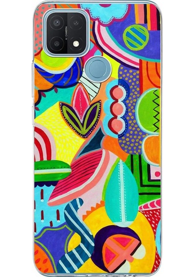 Oppo A15 İle Uyumlu 1mm Slim Fit Retro Renkler 6 Baskılı Şeffaf Kılıf Şeffaf