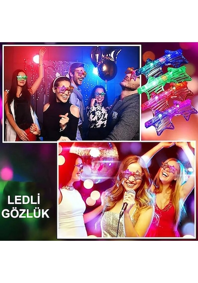 Bezos Işıklı Yıldız Gözlük Ledli Parti Gözlüğü 6 Renk 12 Adet