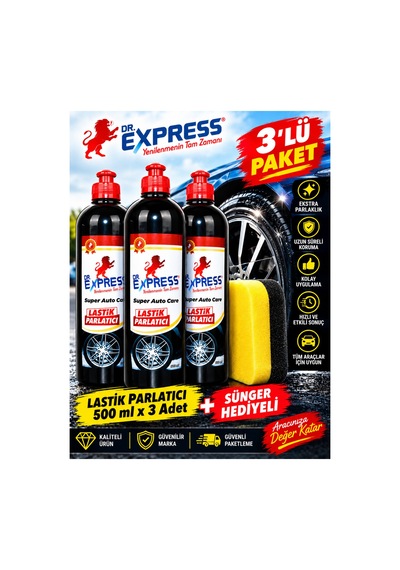 Premium Lastik Parlatıcı Jel 500 Ml Uzun Süre Etkili Yeni Görünüm Pratik Uygulama Sünger Hediyeli 3'lü Set - 926101418