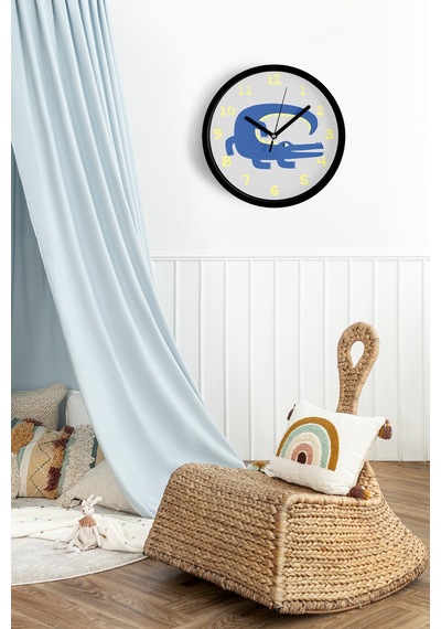 Sevimli Timsah Çocuk Odası Duvar Saati - 25cm - Önü Camlı Siyah Kasa - Sessiz Mekanizma-jh1174 Siyah