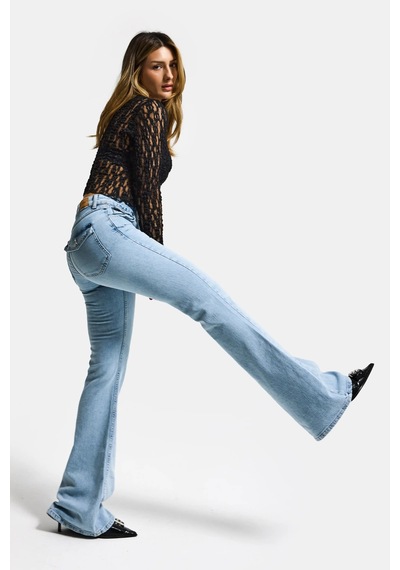 Itsbasic Kadın Ice Rengi 4s6-3 Sln05 Mide Rise Flare Fit Süper Esnek Kumaş İç Boy 83cm Denim Jean Buz Mavi