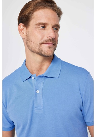 Tudors Erkek Slim Fit Dar Kesim %100 Pamuk Düz Pike Mavi Polo Yaka Tişört-30547-mavi Mavi