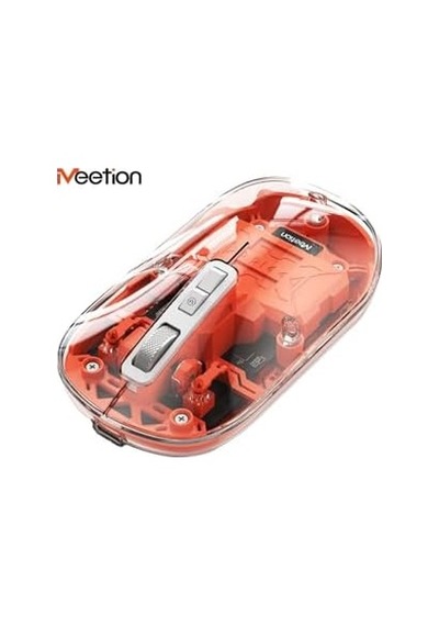 Meetion Btm005 Turuncu Saydam Ofis Mouse 2.4g Kablosuz + Çift Bluetooth Sessiz Tıklama 2400 Dpı