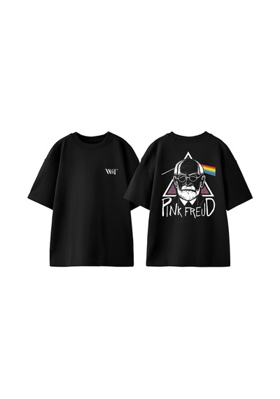 Thewert Pınk Freud Tasarım Sırt Baskılı Pamuk Siyah Oversize T-shirt