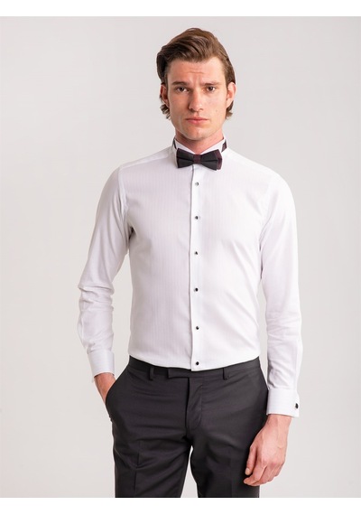 Dufy Beyaz Erkek Slim Fit Ata Yaka Uzun Kol Gömlek - 58623 Beyaz