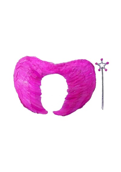 Hubrendy Cer Gerçek Tüylü Katlanabilir Çocuk Pembe Melek Kanadı Ve Asa Seti 40x55 Cm