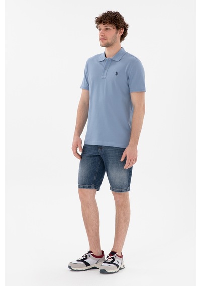 U.S. Polo Assn. Erkek Slim Fit Polo Yaka Mavi Basic Tişört 50297984-VR036