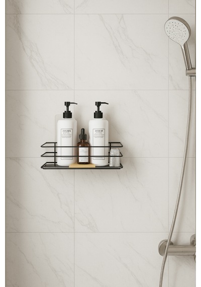 Yapışkanlı Paslanmaz Siyah Banyo Düzenleyici Organizer - Şampuanlık Siyah