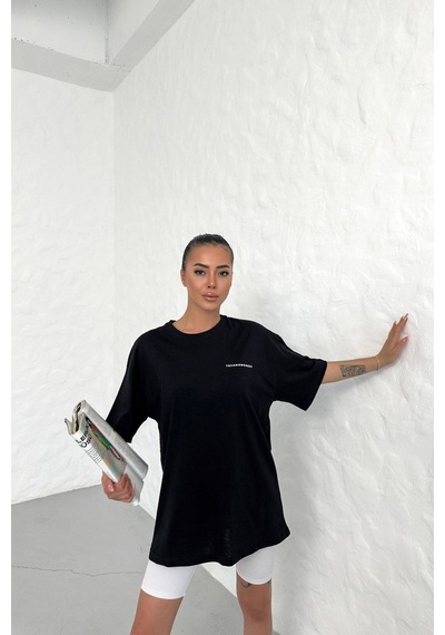 Technomonkey Unisex Siyah Oversize No War More Techno Baskılı Tişört