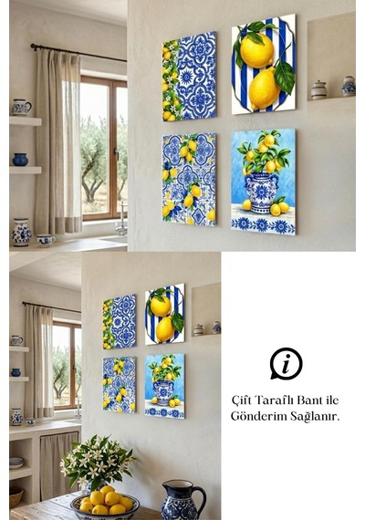 Limon Desenli Tablo Seti 4lü Set Sicilya Temalı 15x20 Cm Mdf