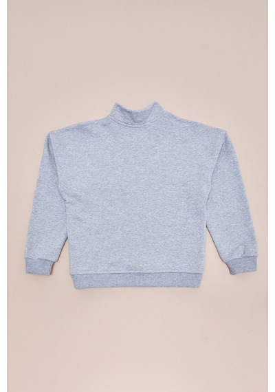 Fullamoda 3 İplik Yarım Fermuarlı Dik Yaka Kız Çocuk Sweatshirt Gri