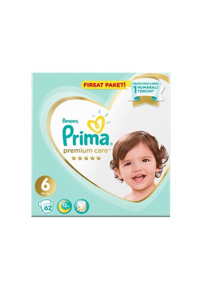 Prima Bebek Bezi Premium Care 6 Beden 13 + KG Fırsat Paketi 62 Adet