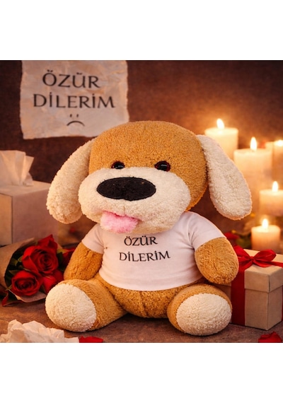Özür Dilerim Tişörtlü Peluş Oyuncak Köpek Beyaz