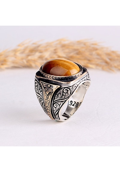 925 Ayar Gümüş Kaplangözü Taşlı Oval Model Yüzük
