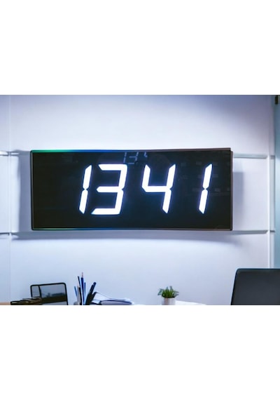 Sanec Wifi Senkronize Dijital Led Duvar Ve Masa Saati Otomatik İnternet Saat Ayarlı, Beyaz Led, 16x40 Cm