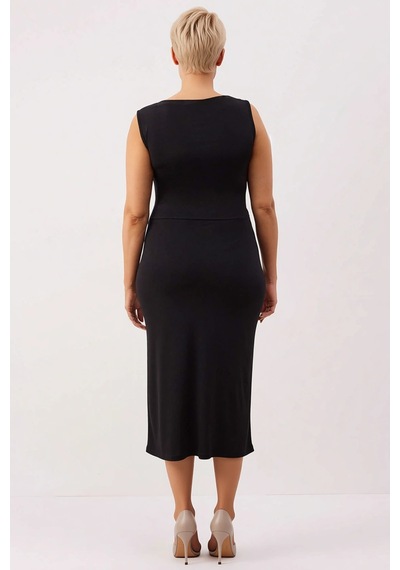 Benerly Kadın Bisiklet Yaka Kolsuz Bodycon Midi Elbise Büyük Beden Sandy Siyah