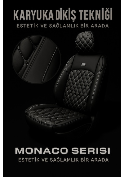 Audi A-5 Quattro 2015 - 2019 - Monaco Eviza Kumaş Deri Detaylı Oto Koltuk Kılıfı - Siyah Beyaz Siyah Beyaz