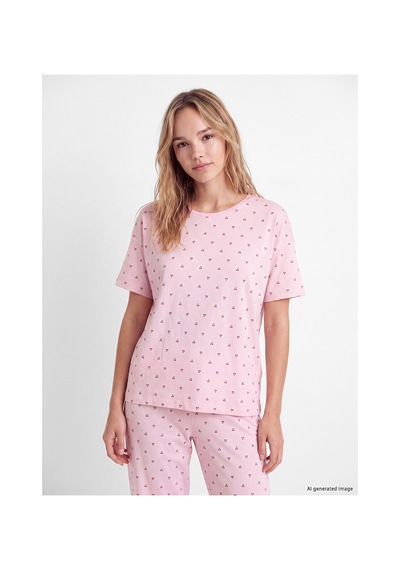 Lcw Dream Ekru Kiraz Desenli Kadın Pijama Takım