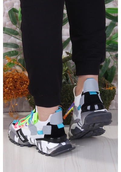 Fort Gj Elanur Rahat Kalın Taban Özel Tasarım Sneaker Kadın Spor Ayakkabı Beyaz