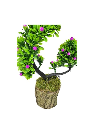 Yapay Çiçek Bonsai Ağacı Kütük Saksıda Lila Tomurcuklu Hilal Model Dekoratif Yapay Ağaç Bonzai 30 20 Cm