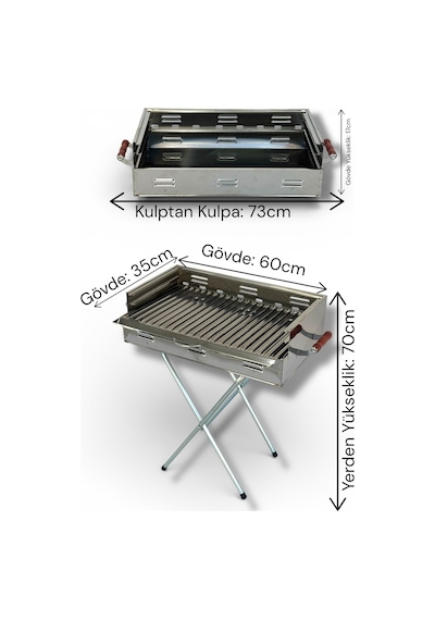 Paslanmaz Çelikten Katlanır Ayaklı Ve 3 Kademeli Mangal 60x35x70c Krom