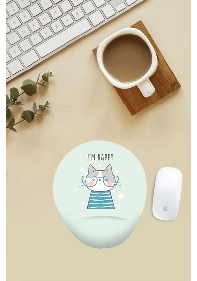 Mutlu Kedi Desenli Bilek Destekli Mouse Pad Mousepad