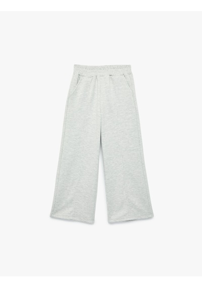 Koton Beli Lastikli Viskon Karışımlı Cepli Geniş Paça Pantolon Gri Melanj 7wkg40097ak