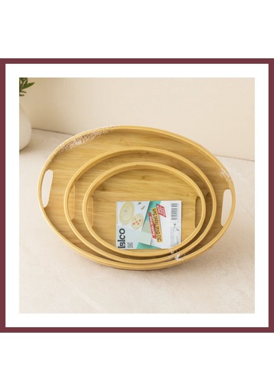 Storeşahin Oval Bambu Ahşap Tepsi Seti 3'lü 20x29, 26x36, 31x45 Cm Shn0720
