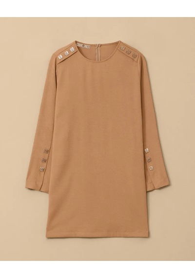 Scl Yuvarlak Yaka Düğme Detaylı Tunik Camel