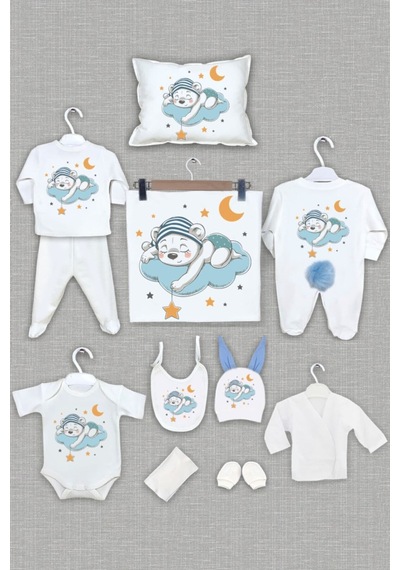 Bebeqon Ponponlu Tavşan Kulaklı 11'li Organik Hastane Çıkışı Unisex Bebek Bbqn1469 Ekru