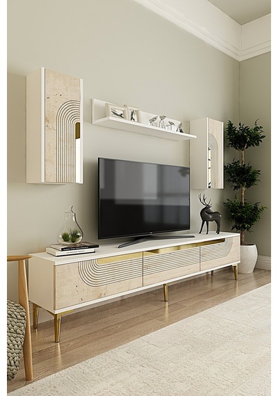 Tvr1803btg - Meyra Tvr180 Ünitesi Takım Beyaz-traverten-gold 180cm Beyaz-traverten-gold