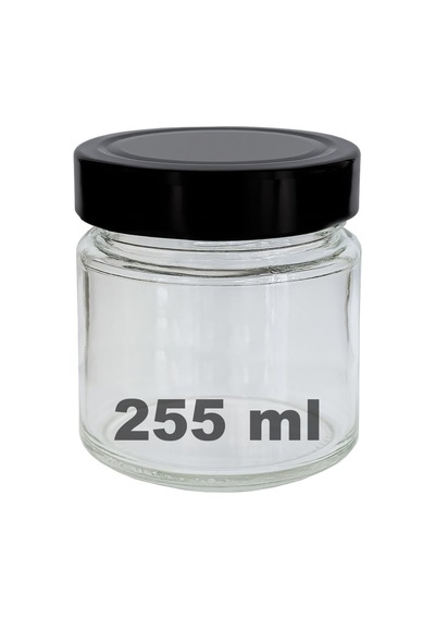 255 Ml Kavanoz Metal Derin Kapaklı 255 Cc Şeffaf Reçel, Marmelat Cam Kavanoz Deep 6 Adet Siyah Kapak Çok Renkli